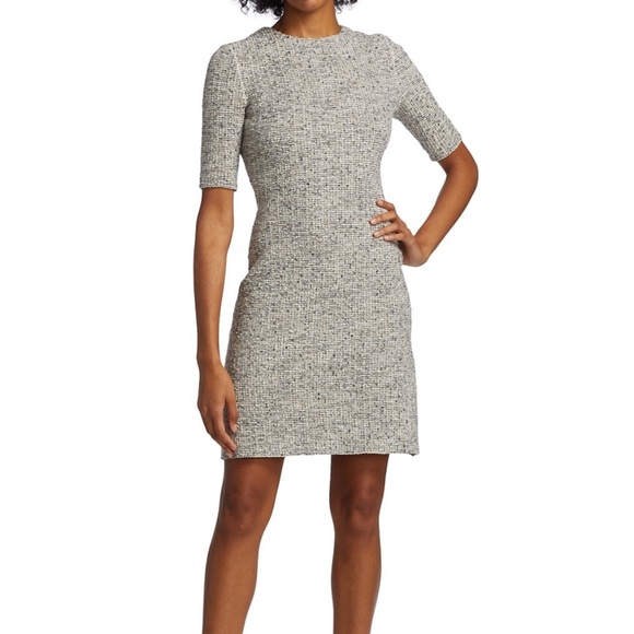 NWT St. John BLACK Formfitting Bouclé-knit Minidress - Size 14 - Picture 1 of 12